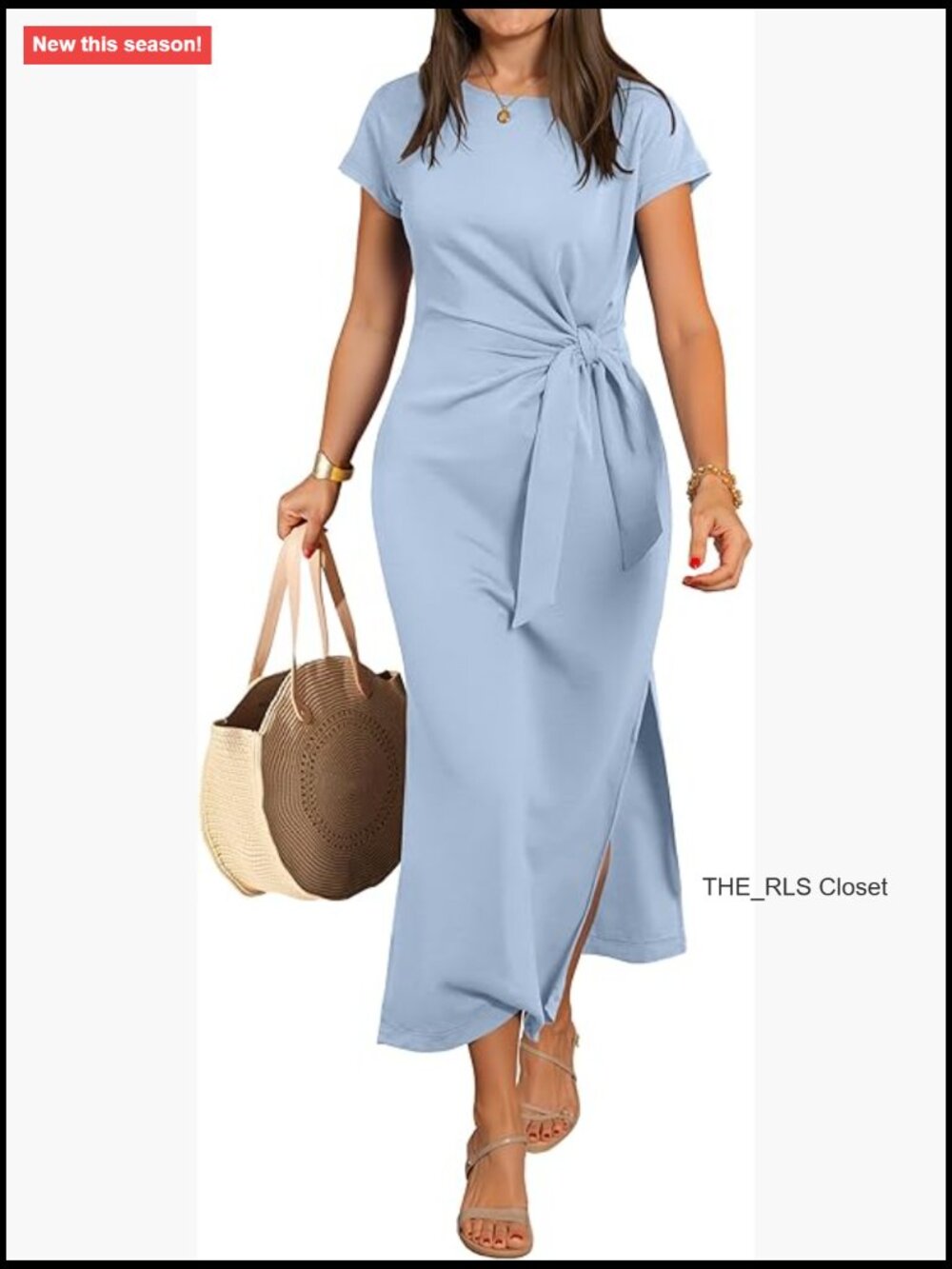 Wrinkle-Free Rayon Polyester Elastane Maxi Dress Tie Waist Slit